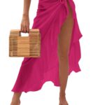 Ruffle Trim Knot Side Beach Cover Up Skirt in Different Colors - Pink, one-size